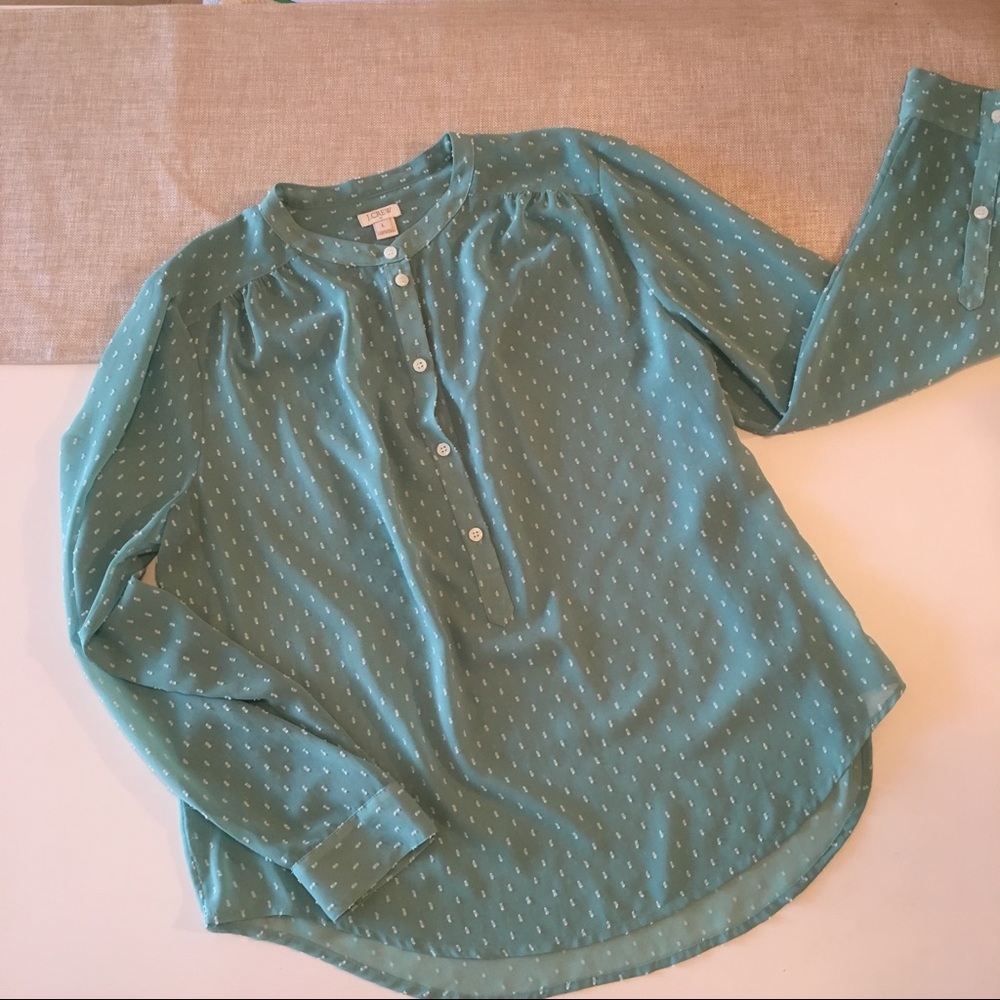 ✨J Crew✨ Green Swiss Dot Blouse (L)